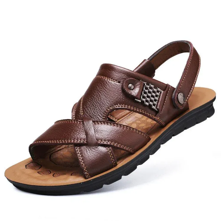 Men's Casual Comfy Soft Sole Non-slip Closed-toe Leather Sandals ...