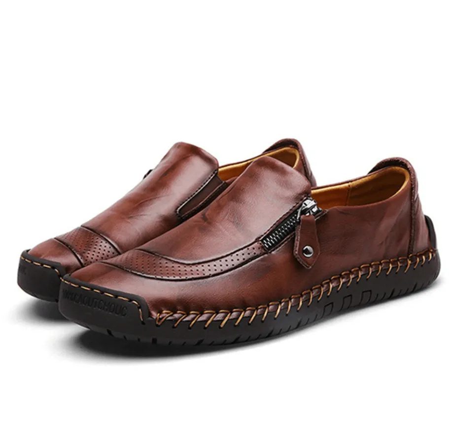 Men's Handmade Side Zipper Casual Comfy Leather Slip-on Loafers ...