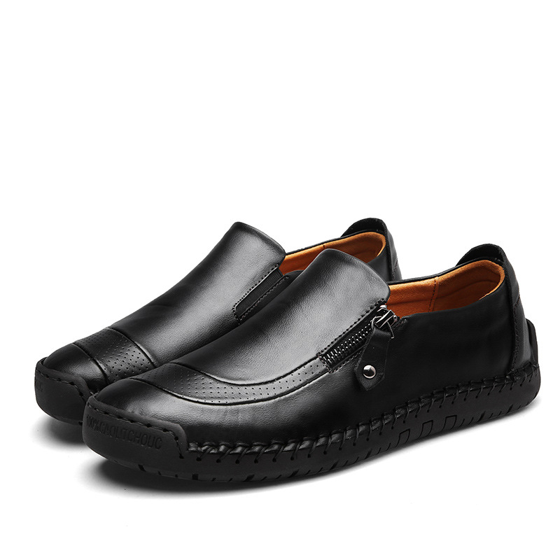 Men's Handmade Side Zipper Casual Comfy Leather Slip-on Loafers ...